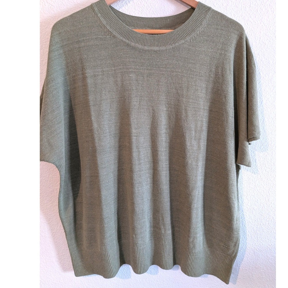 Banana Republic Womens XL Green Linen Rayon Short Sleeve Knit Sweater 1859461